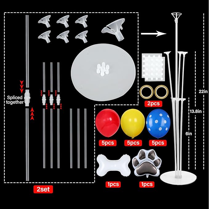 Dog Paw Party Balloons Stand Kit 2 Sets with 2 Dog Paw Print Bone Shaped Foil Balloons Black Red Yellow Party Balloon Centerpiece for Tables for Boy Girl Pet Puppy Birthday Baby Shower Parties Decor