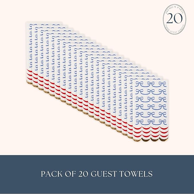 Bonjour Fête 4th of July Bow Flag Guest Towels | 3-Ply Fancy Large Napkins | Patriotic Parties & BBQs | Premium Party Table Decor | Party Supplies Decorations | Gold Foil | Pack of 20, 1/6 Folded