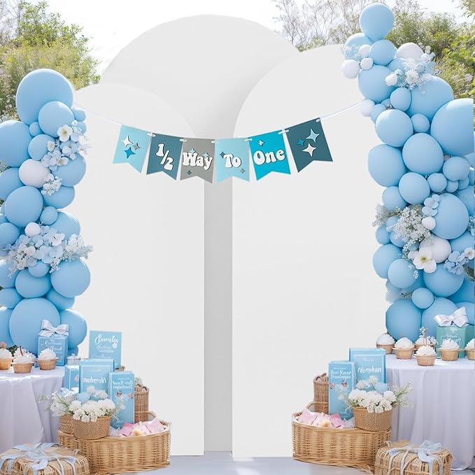 Wedding Arch Cover (7.2FT, 6.6FT, 6FT) Set of 3 Arch Backdrop Spandex Cover for Birthday Party Baby Shower Ceremony Banquet Decoration (White, 7.2FT,6.6FT,6FT)