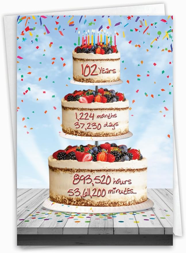 NobleWorks - Milestone Birthday Greeting Card with Envelope (4.63 x 6.75 Inch) - 102 Year Time Count C2775MBG
