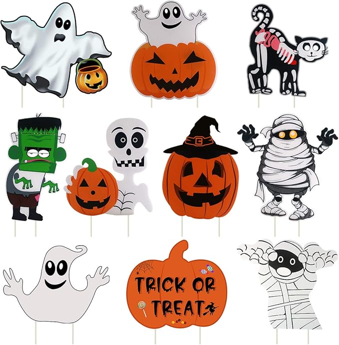 10PCS Yard Signs Halloween Props Pumpkin Ghost Monster Stakes for Decorations Outdoor Lawn Decor