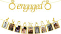 Engagement Wedding Decorations, Gold Engaged Banner and Photo Banner with Romantic Memories Picture Card Frames for Engaged/Wedding/Anniversary/Valentines Day Party