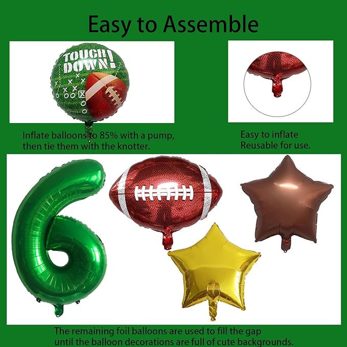 Football Balloons Foil Football Birthday Decorations Balloons Green Number 6 Balloon Gold Brown Star Touchdown Ballons for Rugby Birthday Decorations Sports Ballons Arch Kits Party Balloon Sets 9pcs