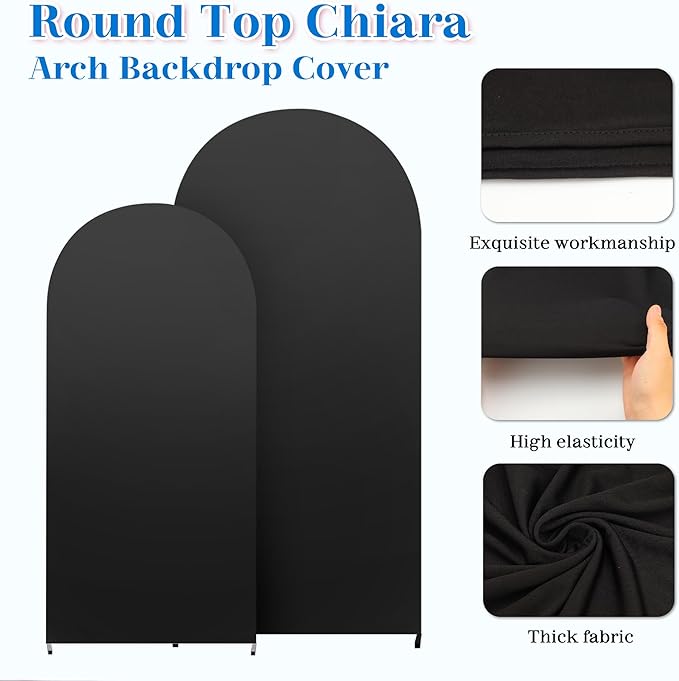 3-Piece Arch Backdrop Cover, Stretchy Spandex Wedding Arch Covers 6FT, 6.6FT, 7.2FT for Round Chiara Arch Stand, Black Arch Cover for Photo Background Birthday Party Banquet Ceremony Decor