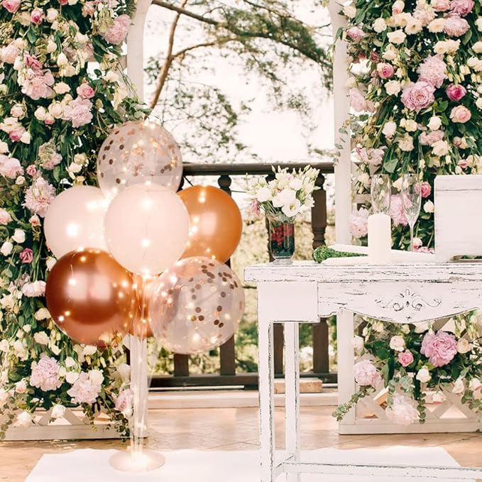 Ainiv 2 Set Table Balloon Stand Kit with Lights, Light Up Balloon Holder Include 16 Pink Latex Confetti Balloons, Wedding Party Decorations for Birthday, Graduation, Anniversary, Christmas