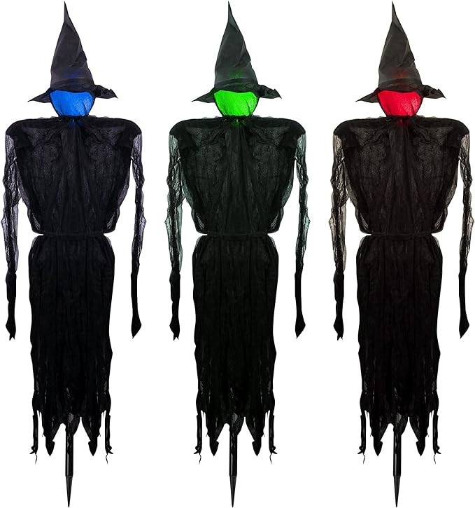 Dazzle Bright Halloween Decorations, 6 FT Set of 3 Light Up Halloween Witch with Stakes, Witch Decorations for Outdoor Garden Yard Lawn Haunted House Decor
