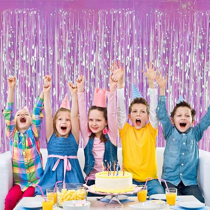 TONIFUL 2Pcs Purple Tinsel Foil Fringe Curtains, Photo Booth Backdrop Streamer Curtain,Streamers Tinsel Curtain Backdrop for Birthday New Year Decorations(6.6ft x 6.6ft)