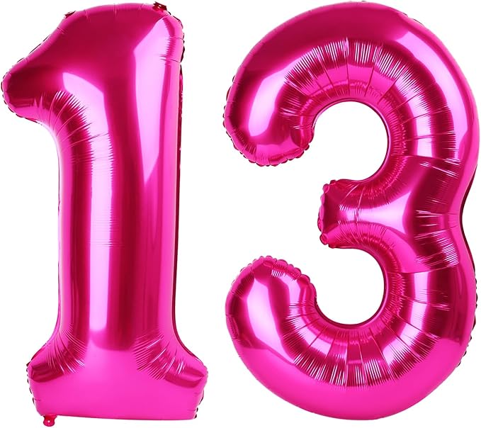 Hot Pink Number 13 Balloons 40 inch, 13 Number Balloons, 13th Birthday Decorations for Girls 13 Year Old Hot Pink Party Supplies