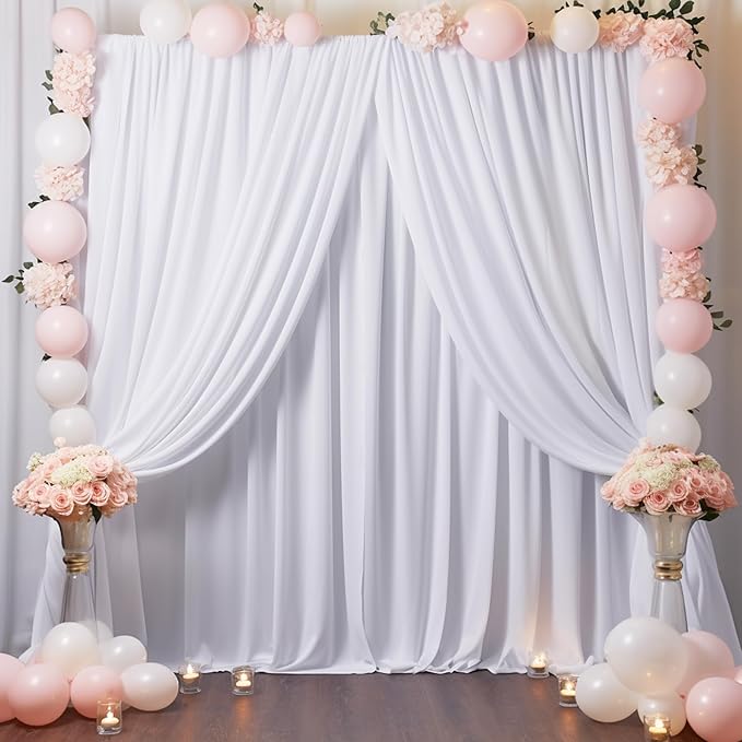 16x10FT White Backdrop Curtains for Wedding Parties, Wrinkle Free Polyester Photography Backdrop Drapes for Wedding Baby Shower Birthday Parties Stage Background Stand Decorations 4x10ft,4 Panels