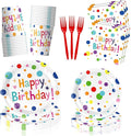 100pcs Happy Birthday Party Supplies, Colorful Happy Birthday Decorations, Includes Plates, Napkins, Cups, Forks Tableware Set for 20 Guests
