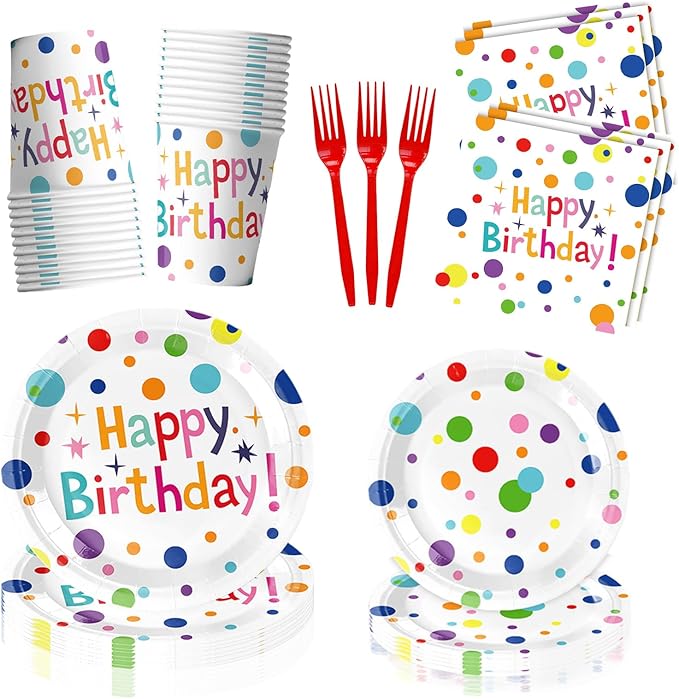 100pcs Happy Birthday Party Supplies, Colorful Happy Birthday Decorations, Includes Plates, Napkins, Cups, Forks Tableware Set for 20 Guests
