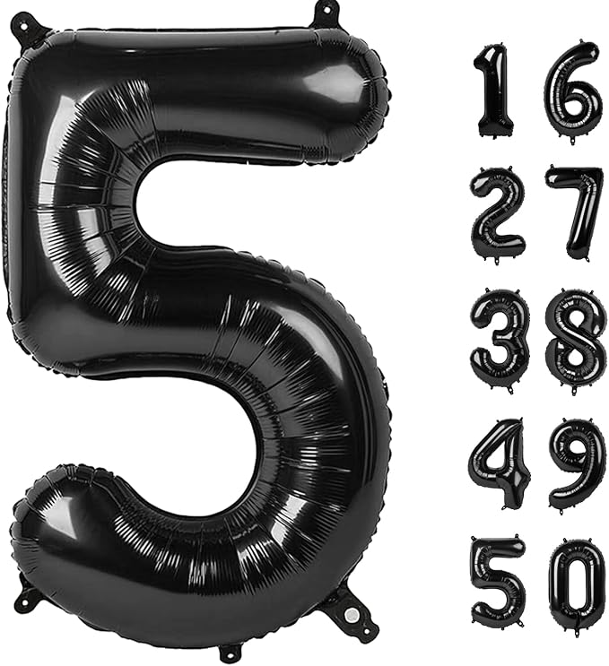 40 Inch Large Black Number 5 Balloons Foil Balloons 15th 25th 35th 50th 55th Giant Number Balloons for Men Women Birthday Party Anniversary Celebration Decorations
