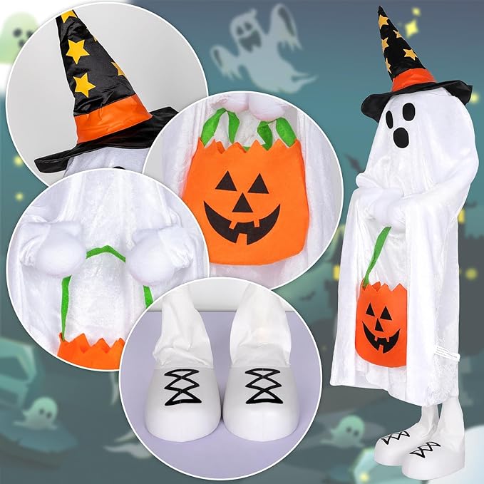 Halloween Decorations Outdoor Ghost Decor Light-Up Color-Changing Spooky Ghost Porch Decorations Trick or Treater with Candy Pocket Ghost Halloween Decor Indoor 1PACK 38" H