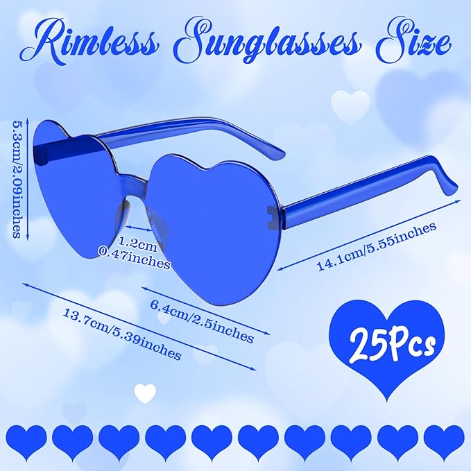 PLULON Heart Sunglasses for Women 5/12/25 Pcs, Heart Glasses Valentine Day Rimless Shaped Candy Color Fun Glasses Party Favor