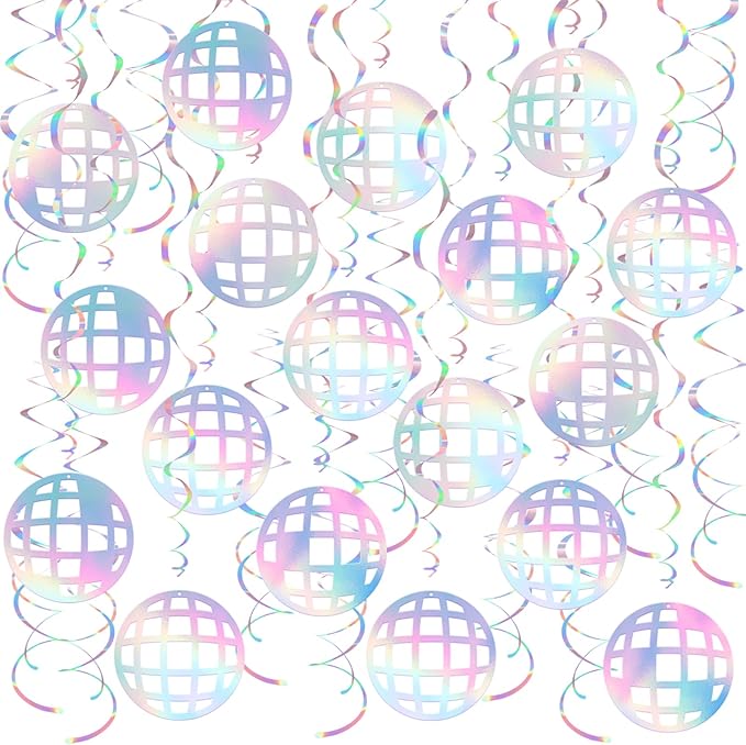 Disco Ball Hanging Swirls, 48Pcs 70s Disco Party Swirl Ceiling Decorations Colorful Disco Ball Ceiling Streamer for Hippie 1970s Party Birthday Supplies