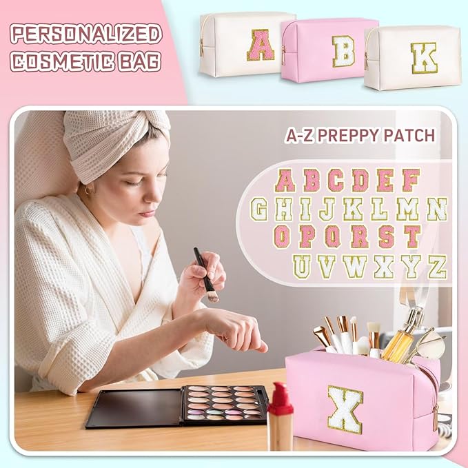TOPEAST Birthday Gifts for Women Teen Girls - 4 5 6 7 8 9 10 11 12 Year Old Girls Birthday Gifts, Travel Makeup Bag, Initial Cosmetic Bag Toiletry Pouch (Pink S)