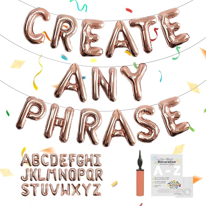 52 pcs Rose Gold Foil Letter Balloons with Air Pump, 16 Inch 2 A-Z Sets - Mylar Alphabet Balloon Kit for Birthday Banner & Party Decorations