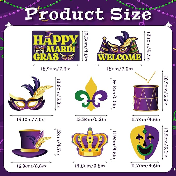 Mardi Gras Hanging Swirls, 45Pcs Happy Mardi Gras Ceiling Streamers Swirl Hanging Crown Mask Decorations for Masquerade New Orleans Party Suppies
