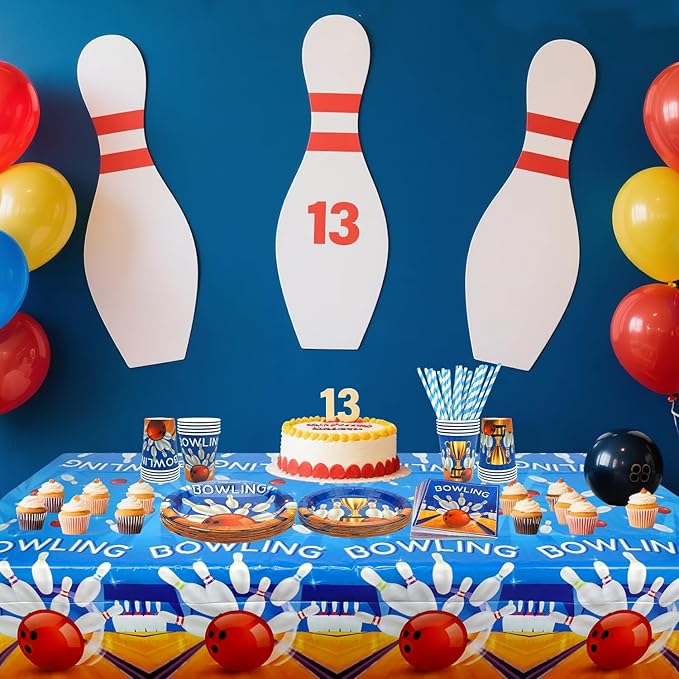 KEFAN Bowling Birthday Party Decorations, Bowling Theme Party Tableware Supplies including Plates, Cups, Napkins, Tablecloth (20)