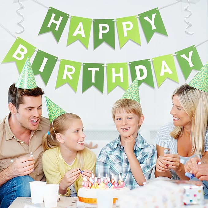 Happy Birthday Banner, Birthday Flag Bunting for Birthday Party Backdrop Decor, Happy Birthday Sign Party Supplies for Girls Boys Kids and Women Hanging Decorations (Green)