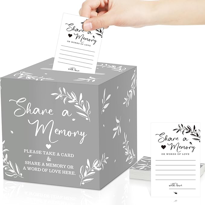 Pajean 50 Pcs Share a Memory Cards for Collections of Life, Memory Cards Box for Guest Ideas Funeral Graduation Wedding Bridal Shower Birthday Anniversary Retirement(Grey,Trendy)