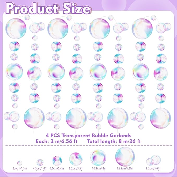 Transparent Bubble Garlands - Colored Bubble Decorations Mermaid Birthday Decorations Hanging Streamer Under The Sea Ocean Garland for Birthday Baptism Wedding Room Wall Decor Party Supplies