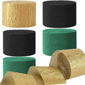 We Moment Black and Dark Green Gold Crepe Paper Streamers Party Streamer 1.8 Inch Widening 6 Rolls,Black and Dark Green Gold Party Decorations Streamer 82 feet per roll for Birthday Party Decorations