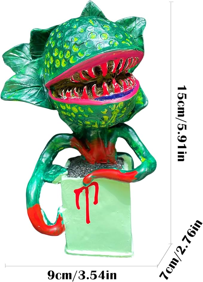 Horror Piranha Plant Garden Statue, 5.9" Tall Cannibal Plant Figurines Resin Chomper Corpse Flower Sculpture Halloween Decoration for Indoor Outdoor Home Office Desk Decor
