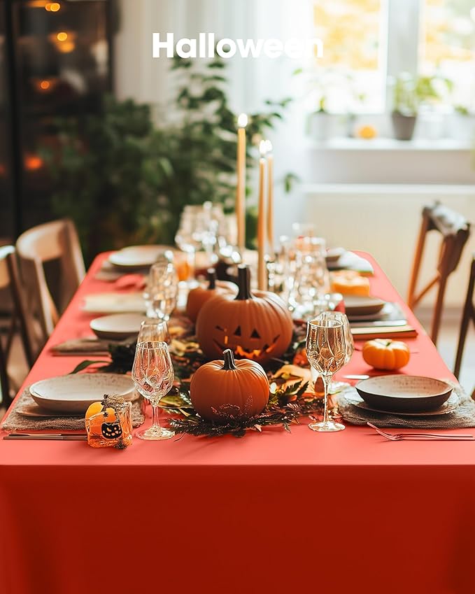 Pureegg Plastic Table Cloth Disposable 8 Pack, 54 x 108 Inch Table Cloths, Halloween Party, Thanksgiving Decorations, Harvest, Fall Tablecloths, Rectangle Tables, Leakproof & Sturdy, Orange