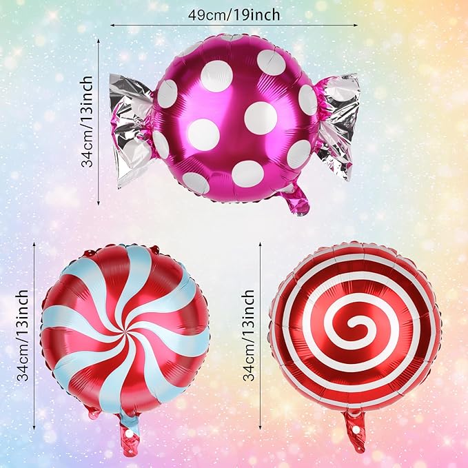 Fowecelt 100 Pcs Sweet Candy Balloons 18" Round Lollipop Aluminum Foil Balloons Helium Floating Mylar Balloon for Kids Girl Candy themed Party Decorations Birthday Wedding Party Supplies