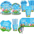 193pcs Happy Easter Party Decorations Easter Paper Plates and Napkins, Cup, Tablecloth, Tableware, Spring Bunny Egg Disposable Dinnerware Party Supplies Serve 24 Guests