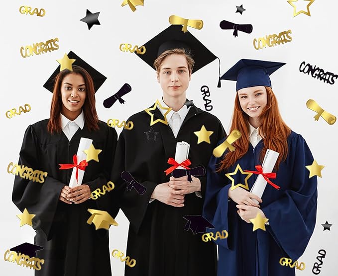 Gold and Black Graduation Confetti 2026, 1000 Pcs Congrats Grad Confetti Class of 2026 Party Table Centerpiece for 2026 Graduation Party Decorations