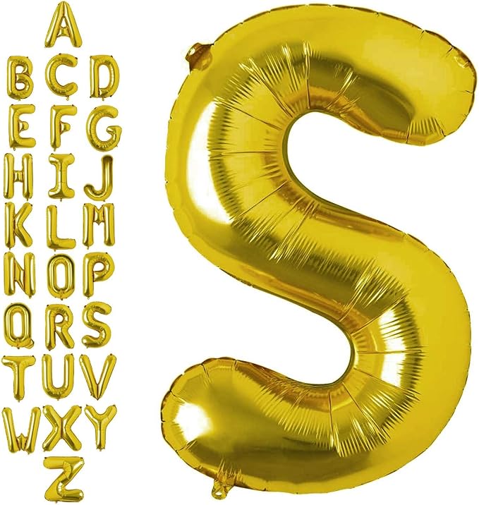 40 Inch Gold Letter S Balloons, DIY Phrase Foil Alphabet Letter S Balloons DIY Word S Banner for Birthday Anniversary Celebration Graduation Party Supplies Decoration