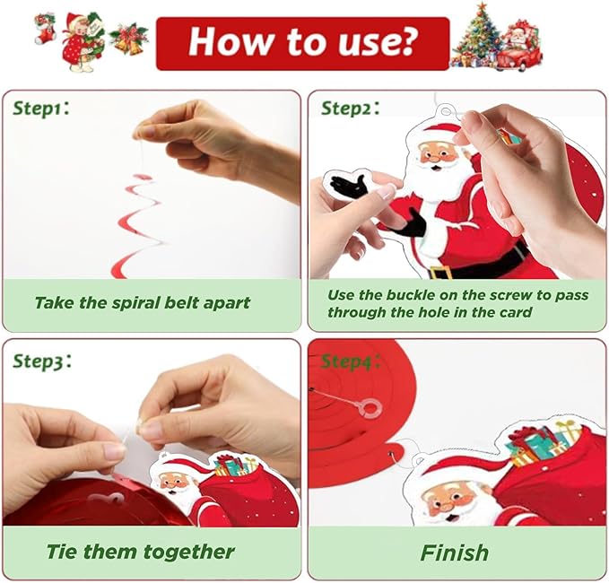 36Pcs DIY Christmas Decorations Hanging Swirls Santa Claus Xmas Balls Christmas Ceiling Swirls for Xmas Party Decorations