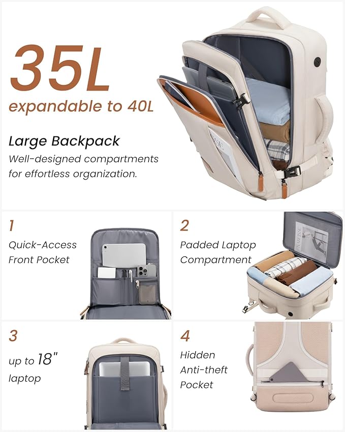 YOETEY Carry On Luggage 22x14x9 Airline Approved with Spinner Wheels, Expandable Hardside Suitcase, White