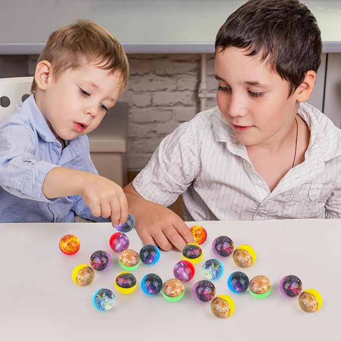 Hxezoc 24 Pcs Galaxy Bouncy Balls for Kids, 32mm 6 Styles Space Rubber Bounce Balls Bulk for Party Favors, Goodie Bag Fillers, Easter Gift Bag Stuffers, Basket Stuffers, Classroom Prizes