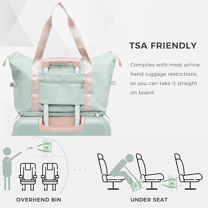 4-Piece Luggage Set, Suitcase with TSA Lock Travel Duffel Bag Wet-Dry Toiletry Bag, Green