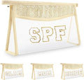 Iqimott Boho Patch SPF Bag Clear Makeup Letter Bag, Waterproof Zipper Make up Bags Toiletry Pouch for Women Girls, Clear Letter Patch Cosmetic Bags Transparent Organizer Pouch for Travel(SPF, Beige)