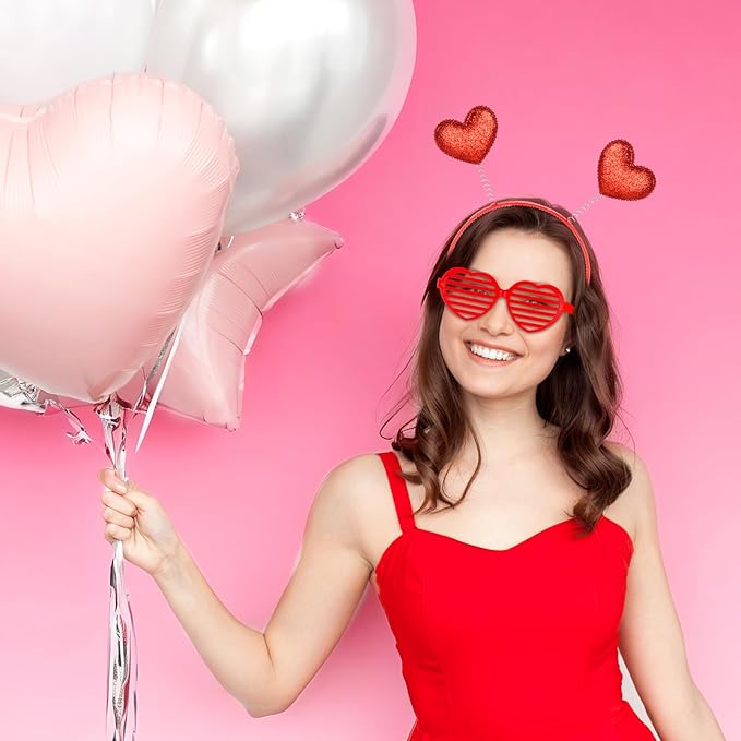 24 Pcs Valentines Heart Head Boppers Headbands and Heart Shape Sunglasses Party Supplies