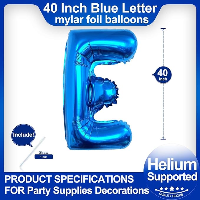 40 Inch Blue Letter E Balloons, DIY Phrase Foil Alphabet Letter E Balloons DIY Word E Banner for Birthday Anniversary Celebration Graduation Party Supplies Decoration