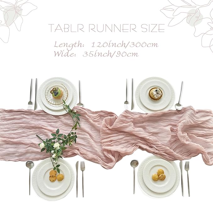 IVAPUPU 4 Pcs Cheesecloth Table Runner - 10ft Dusty Pink Easter Spring Boho Gauze Cheese Cloth Table Runners for Baby Shower Decoration Wedding Party Summer Garden Farmhouse Decor