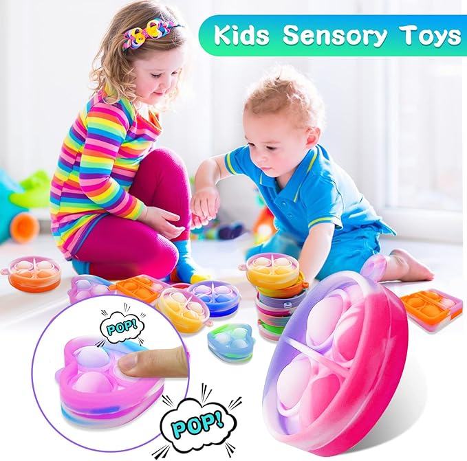 Pop Fidget Keychain 90 Pack ,Mini Fidget Toys Bulk ,Sensory Toys for Kids ,Party Favors for Kids 4-8,8-12 Year ,Back to School Gifts for Classroom ,Easter Goodie Bags Stuffers