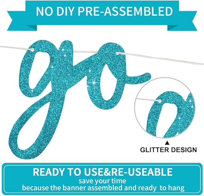 BEISHIDA Light Blue Go Shawty It's Your Birthday Banner - NO DIY - Hip Hop Theme Glitter Happy Birthday Banner - Pre-Strung - Light Blue Rap Theme Happy Birthday Sign for Man Women birthday Party