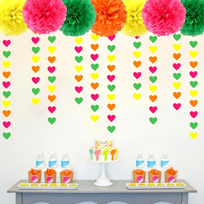 UV Neon Party Decorations Valentines-Day Heart-Garland - 52ft Glow in The Dark 80s Hanging Streamers Banner,Girl Romantic Galentines Wedding Anniversary Baby Bridal Shower Engagement Decor Panduola
