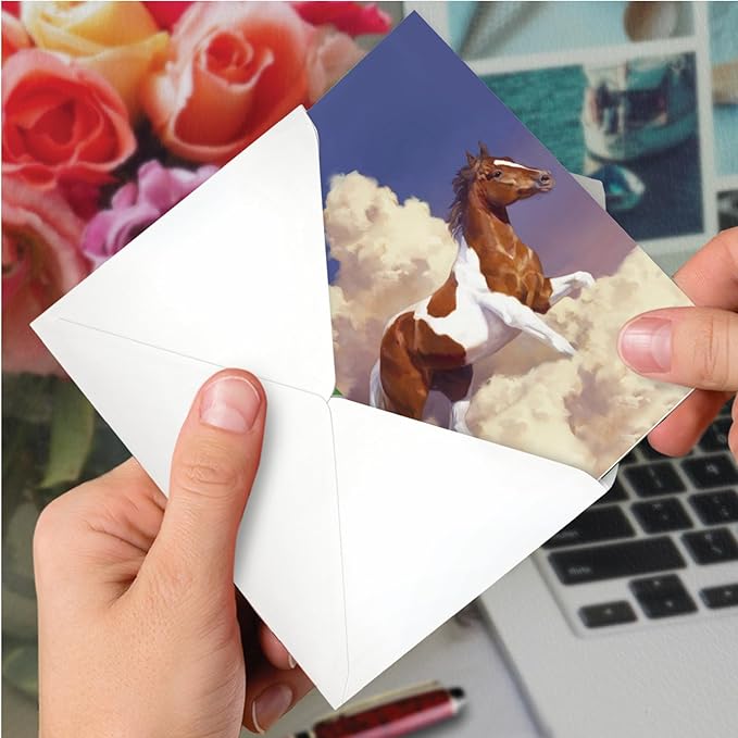 NobleWorks - 1 Galoping Stalion Birthday Card with 5 x 7 Inch Envelope (1 Card) for Men and Women Animal Lovers, Bday Wild Horses C2824BBDG