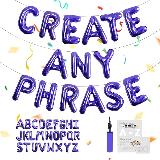 52 pcs Purple Foil Letter Balloons with Air Pump, 16 Inch 2 A-Z Sets - Mylar Alphabet Balloon Kit for Birthday Banner & Party Decorations