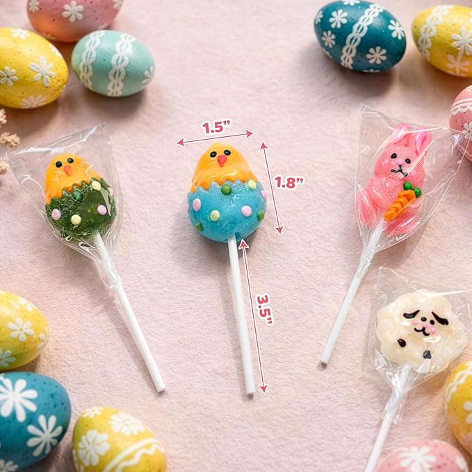 Easter Bunny Lollipops, With Natural Colors – 24 Count Individually Wrapped Candy Pops, Bunny Chick And Lamb Shaped Lollipops Easter Candy, For Baskets, Party Favors And Spring Candy