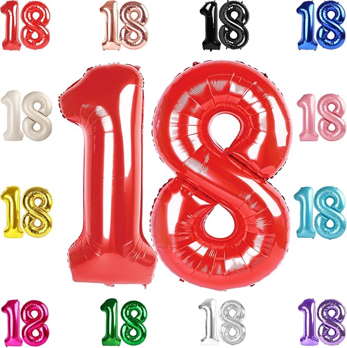 18 Balloon Number, Red Number 18th Birthday Balloons 40 Inch, 18 Years Old Red Birthday Decorations for Boys Girls, 18th Anniversary Decorations
