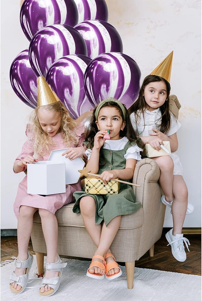 Purple Marble Balloons Marbled Agate Latex Balloons 12 Inch 50 PCS Swirl Balloons Purple Tie Dye for Birthday Party Christmas Decorations Wedding Baby Shower Festival