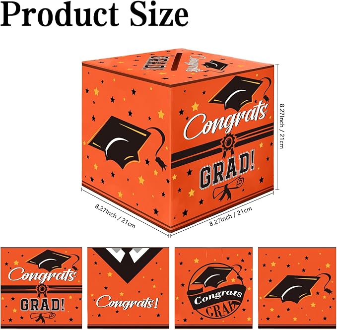 Graduation Card Box, Graduation Party Decorations 2025, Orange Graduation Box, Graduation Card Holder, Foldable Cardboard Congrats Grad Card Gift Box for Graduation Party Supplies Party Favors